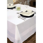 Satin Band Tablecloth, Colour: White. 1320 x 1320mm (54 x 54'). Box quantity 10.
