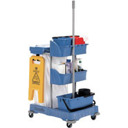 Janitorial Cart, With 120 litre waste sack bin. 3 trays. 2 x 6 litre pails. 1 x 18 litre mop bucket.
