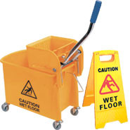 Bucket & Wringer with Free Wet Floor Sign, Lightweight gear action bucket and wet floor sign.
