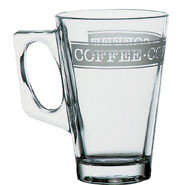 Glass Coffee Mug, Logo design. 8.66oz. 250ml. Box quantity 12