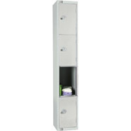 Four Door Locker, Mid grey colour door. 450mm deep. Padlock fitting.