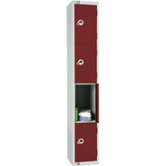 Four Door Locker, Maroon colour door. 300mm deep. Padlock fitting.