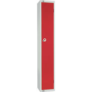 Single Door Locker, Red colour door. 300mm deep. Padlock fitting.
