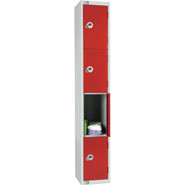 Four Door Locker, Red colour door. 450mm deep. Padlock fitting.