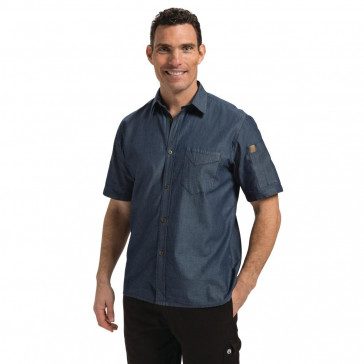 Chef Works Detroit Denim Short Sleeve Shirt Blue XS