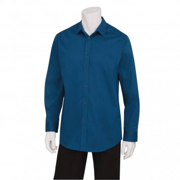 Chef Works Mens Stretch Dress Shirt Blue S