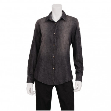 Chef Works Urban Womens Trenton Long Sleeve Denim Shirt Black XL