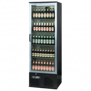Infrico Upright Back Bar Cooler with Hinged Door in Black and Steel ZXS10