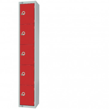 Elite Five Door Camlock Locker with Sloping Top Red