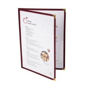 American Style Menu Holder Four Card Burgundy A4