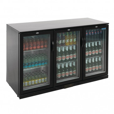 Polar Back Bar Cooler with Hinged Doors in Black 330Ltr