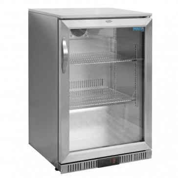 Polar Back Bar Cooler with Hinged Door in Silver 138Ltr