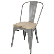 Bolero Steel Dining Side Chairs with Wooden Seatpad Grey (Pack of 4)