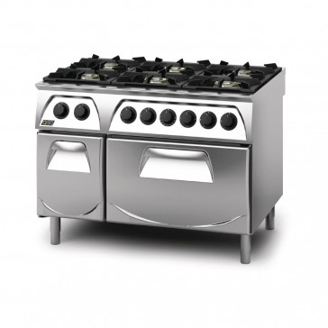 Q90 6 Burner Open Burner Range with Electric 2/1GN Oven and Cupboard Natural Gas Q6CFGEB
