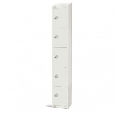 Elite Five Door Camlock Locker with Sloping Top White