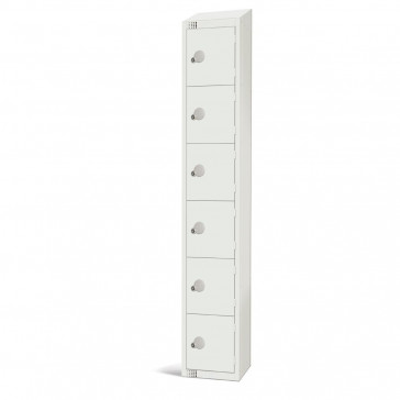 Elite Six Door Camlock Locker with Sloping Top White