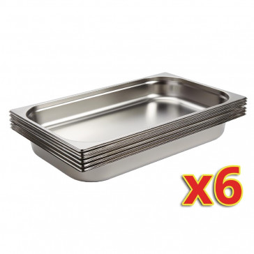 Vogue Stainless Steel 1/1 Gastronorm Pans 65mm Set of 6