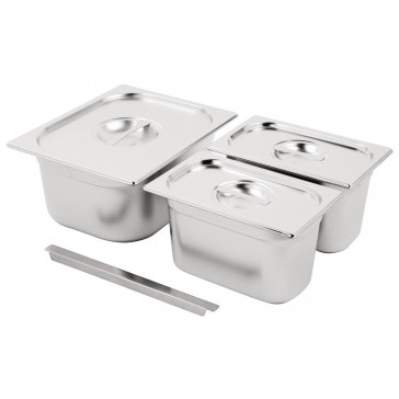 Vogue Stainless Steel Gastronorm Set  1/2 and 2x 1/4 with Lids