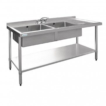 Vogue Stainless Steel Sink Double Bowl with Right Hand Drainer 1500mm