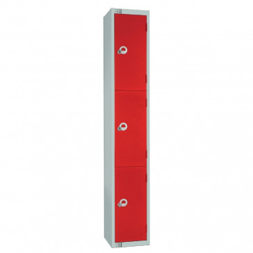 Elite Three Door Padlock Locker with Sloping Top Red