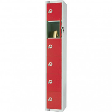 Elite Six Door Padlock Locker with Sloping Top Red
