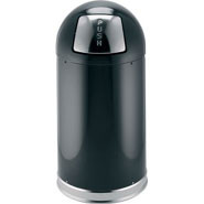 Heavy Duty Black and Stainless Steel Bullet Bin, 34 litre. Self closing stainless steel door.