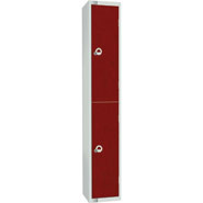 Two Door Locker, Maroon colour door. 300mm deep. Cam lock.