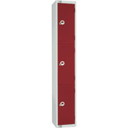 Three Door Locker, Maroon colour door. 450mm deep. Cam lock.