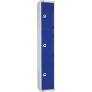 Three Door Locker, Blue colour door. 300mm deep. Cam lock.