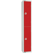 Two Door Locker, Red colour door. 300mm deep. Padlock fitting.