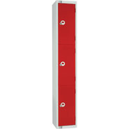 Three Door Locker, Red colour door. 300mm deep. Cam lock