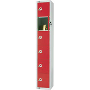 Six Door Locker, Red colour door. 450mm deep. Cam lock.