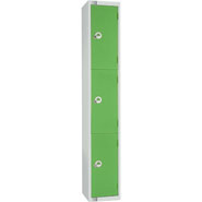Three Door Locker, Green colour door. 300mm deep. Cam lock.