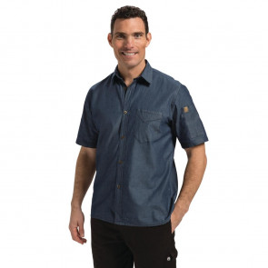 Chef Works Unisex Detroit Denim Short Sleeve Shirt Blue M