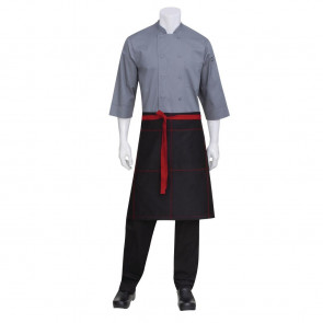 Chef Works Wide Half Bistro Apron with Red Contrast Ties