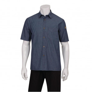 Chef Works Urban Detroit Striped Short Sleeve Denim Shirt Blue M