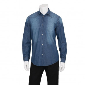 Chef Works Urban Trenton Denim Long Sleeve Shirt Indigo Blue XL