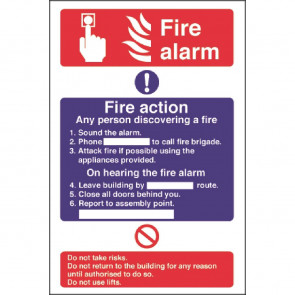 Fire Alarm / Fire Action Sign Self Adjesive