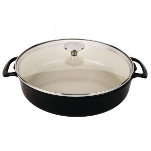 Vogue Round Shallow Casserole Dish Black 3.5L