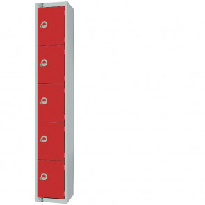 Elite Five Door Camlock Locker with Sloping Top Red