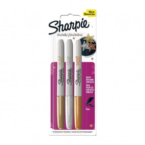 Sharpie Metallic Permanent Marker Fine Gold/Silver/Bronze 3 Pack