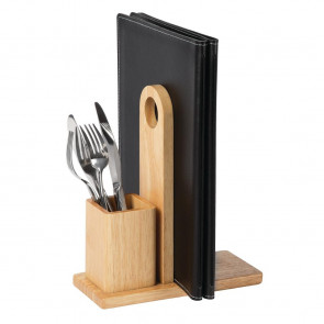 Olympia Wooden Menu Holder with Cutlery Pot