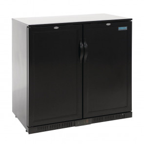 Polar Back Bar Cooler with Hinged Solid Door in Black 208Ltr