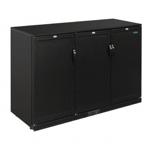 Polar Back Bar Cooler with Hinged Solid Doors in Black 330Ltr