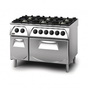 Q90 6 Burner Open Burner Range with Electric 2/1GN Oven and Cupboard Natural Gas Q6CFGEA
