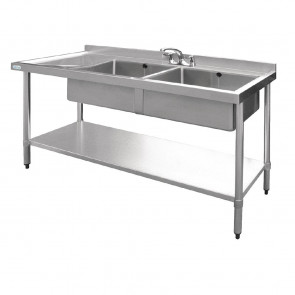 Vogue Stainless Steel Sink Double Bowl with Left Hand Drainer 1500mm