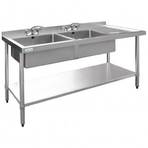 Vogue Stainless Steel Sink Double Bowl with Right Hand Drainer 1800mm