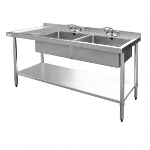 Vogue Stainless Steel Sink Double Bowl with Left Hand Drainer 1800mm