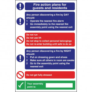 Fire Action Plan Sign For Guests & Residents