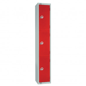 Elite Three Door Camlock Locker with Sloping Top Red